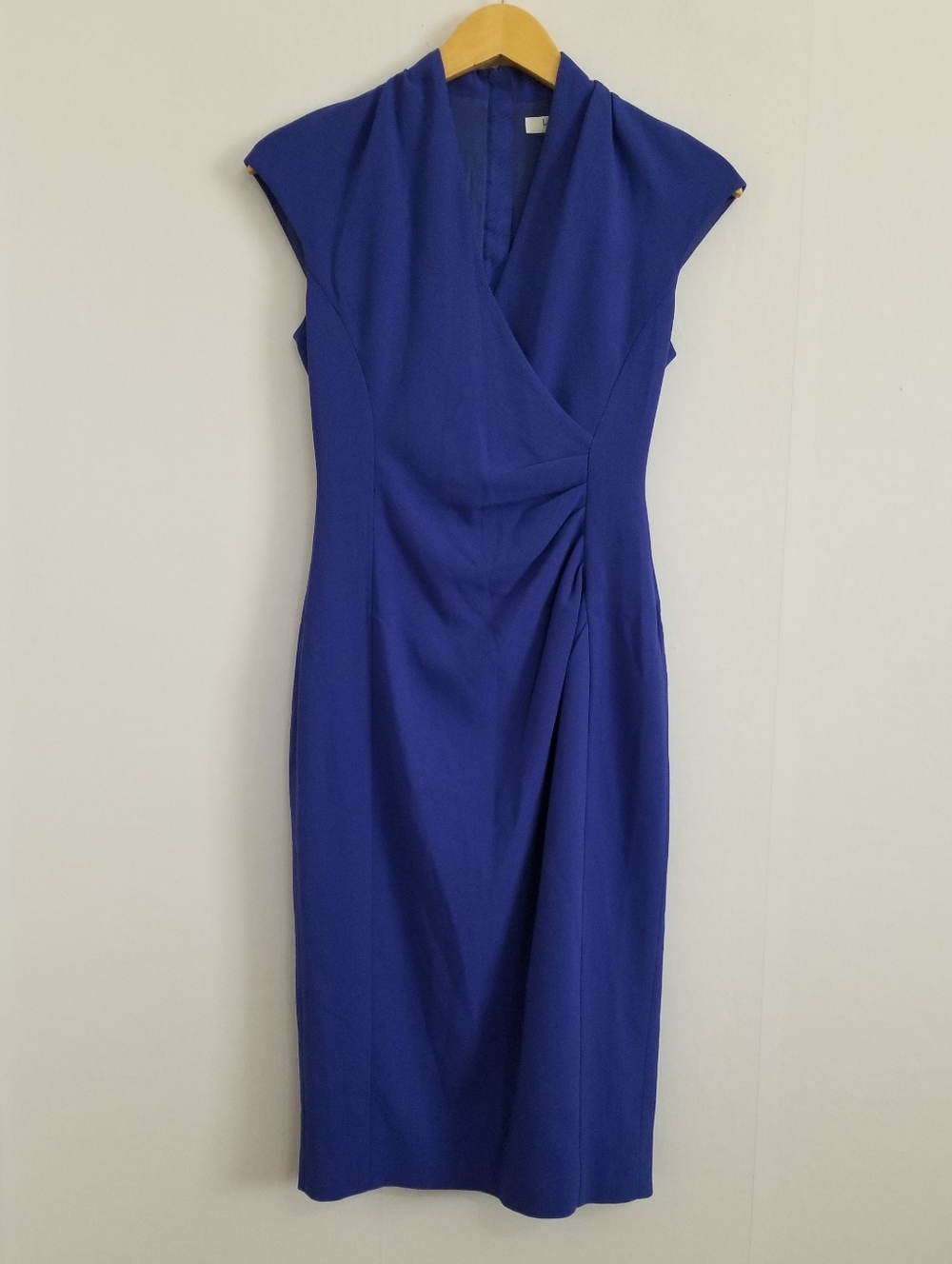 NWT L.K. Bennett Blue Marlene Faux Wrap Sheath Midi Dress Size 4